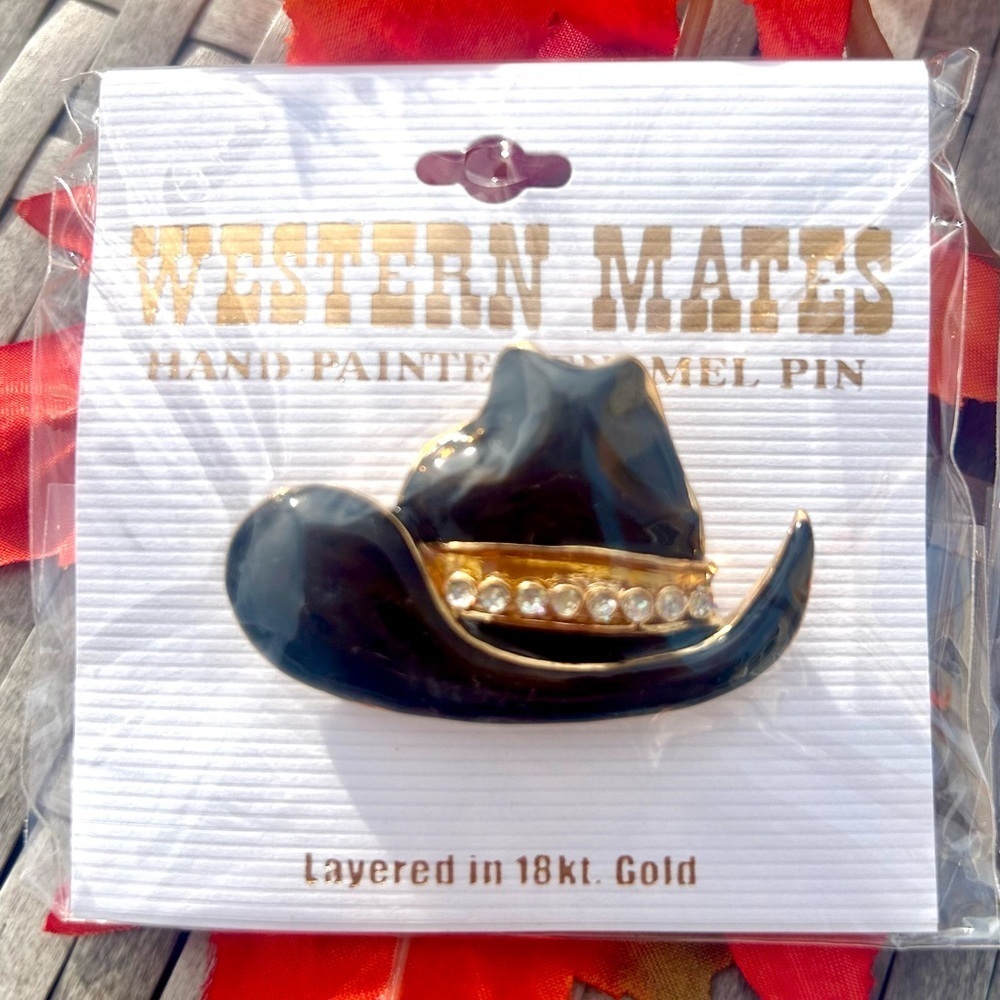 Western Mates Cowboy Hat 18k Gold Enamel Pin Brooch NEW! CHOICE OF ONE!​​​ - Picture 2 of 4